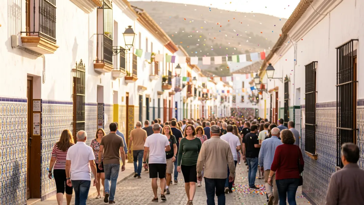Imagen genérica de la Feria de Mijas con arquitectura andaluza y ambiente festivo.