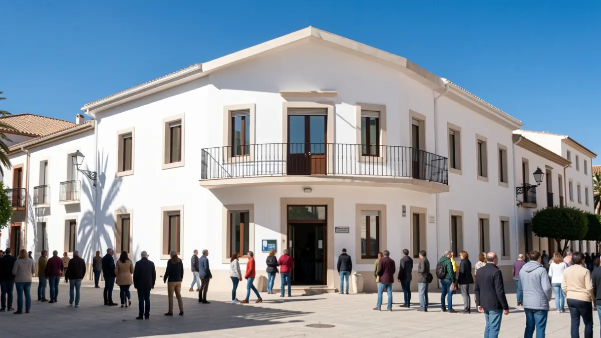 Facade of the Mijas City Council with a balcony and blue sky.