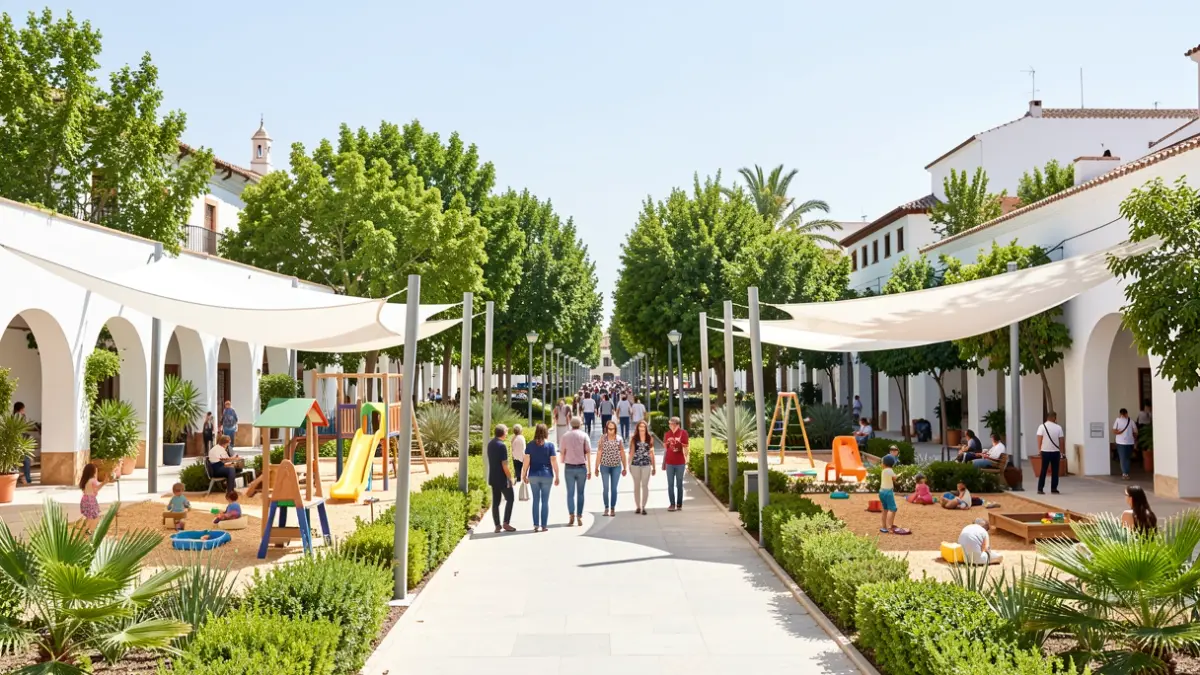 Generic image of a public park in Andalusia with installed awnings.
