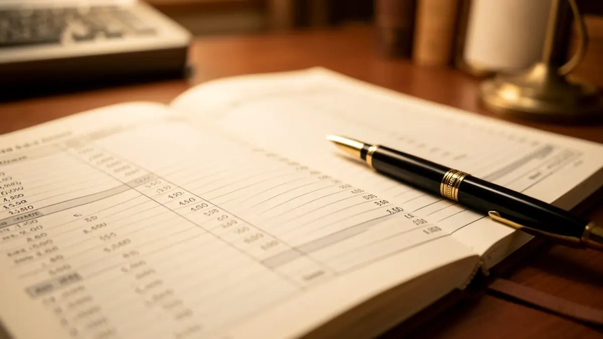Generic image of municipal accounting with a ledger and pen.
