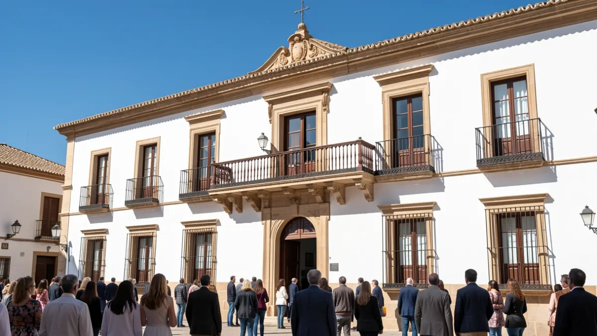 Fachada del Ayuntamiento de Montilla, edificio tradicional andaluz.