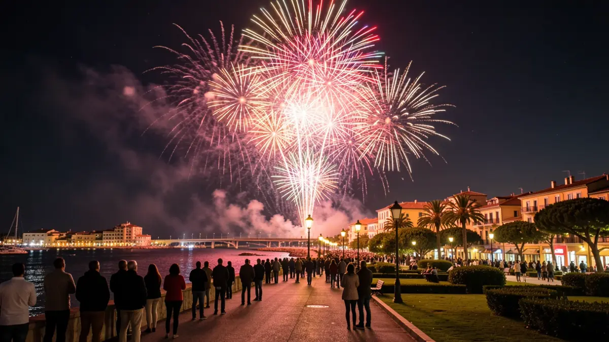 Pyromusical fireworks display over the coast of Motril during the patron saint festivals.