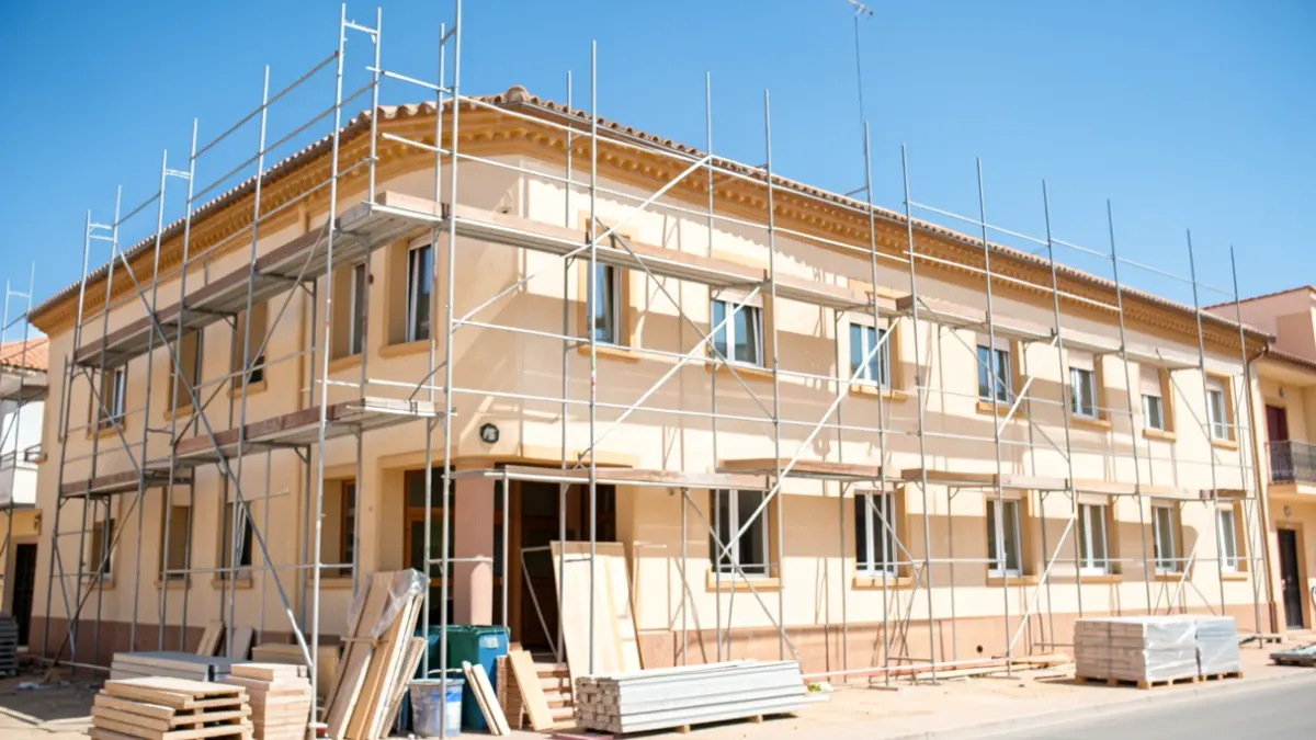 Facade of a public school in Motril undergoing renovation work.