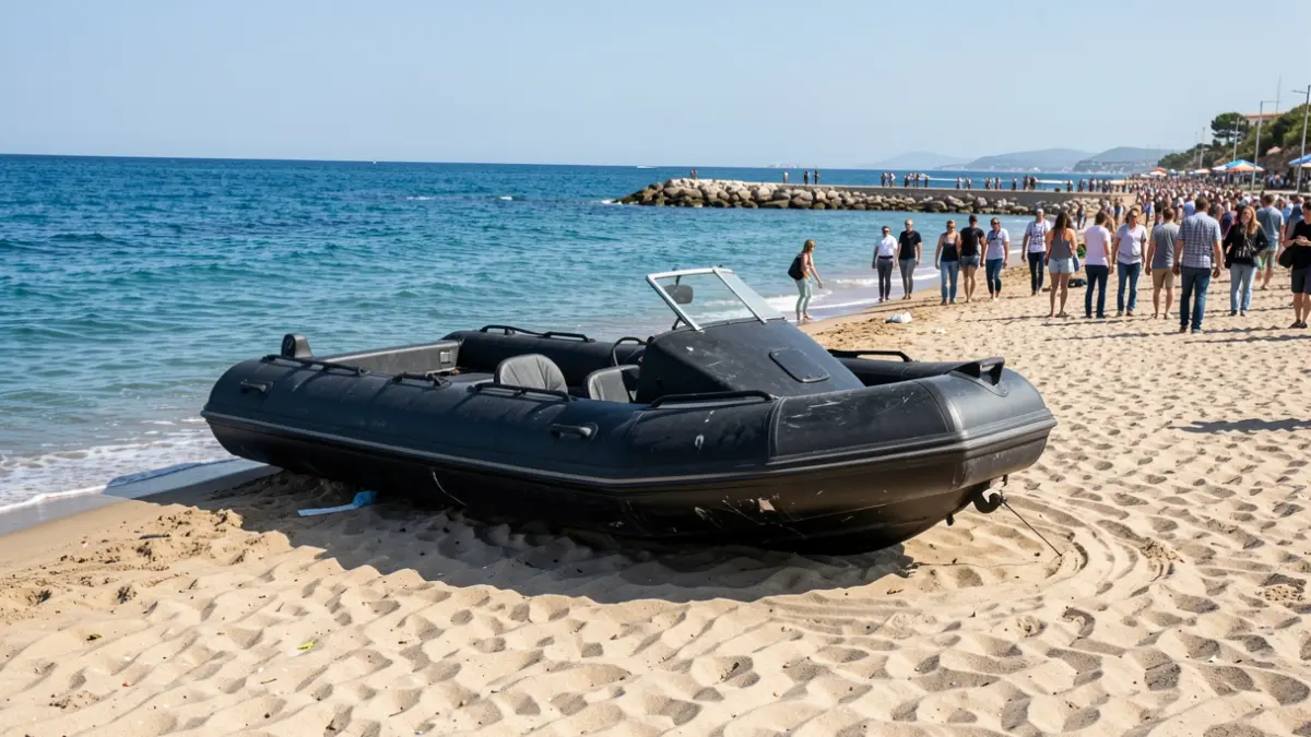 A narco-boat abandoned on the shore of Las Marinicas beach in Carboneras.