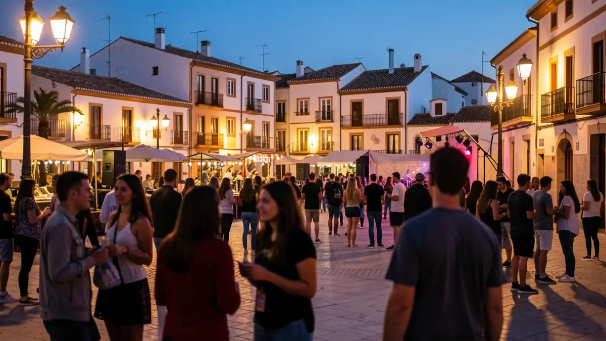 Imagen genérica de la Plaza de los Cangrejos en Nerja durante una celebración nocturna.