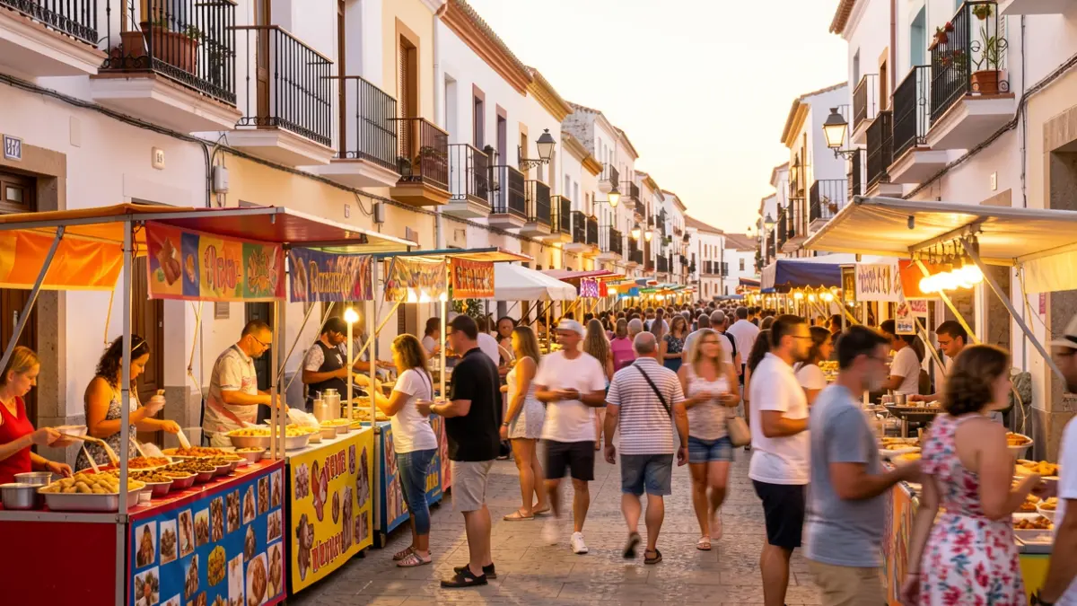 Imagen genérica de una feria de verano en Nerja con puestos de comida y gente disfrutando.
