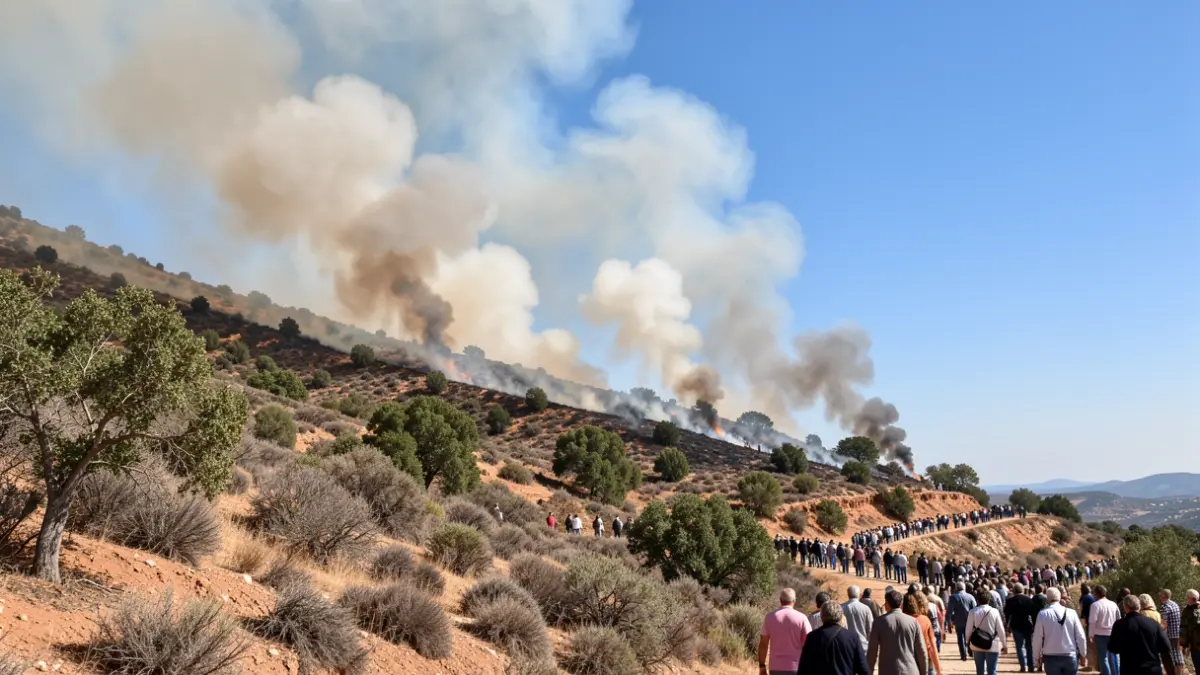Generic image of a forest fire on a dry vegetation hillside in Andalusia.