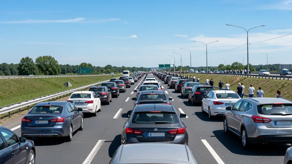 Generic image of a highway with kilometer-long traffic jams.