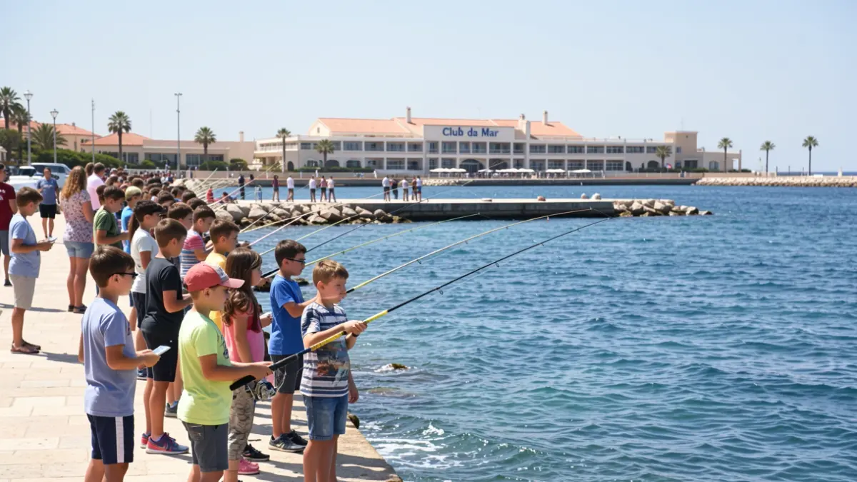Children participating in a youth fishing competition at the Club de Mar in Almería.