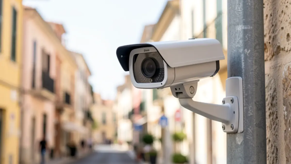 Modern traffic camera installed on a street in San Pedro Alcántara.