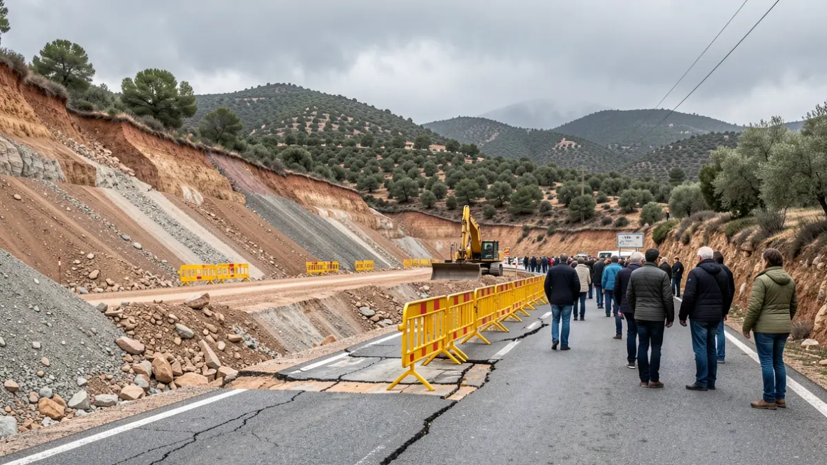 Generic image of road repair works damaged by storms in the Sierra de Cádiz.