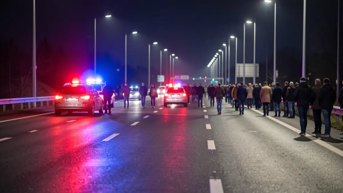 Imagen genérica de luces de emergencia policiales reflejándose en asfalto mojado.