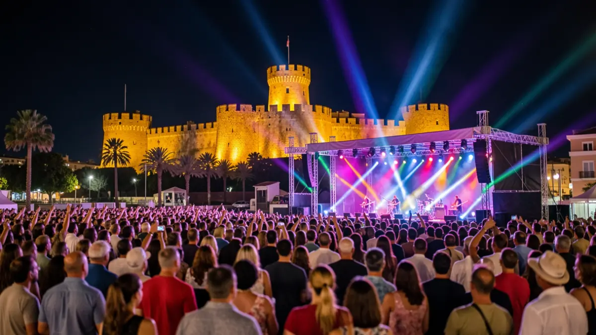 Imagen genérica de un concierto nocturno en el Marenostrum Fuengirola con el Castillo Sohail iluminado.