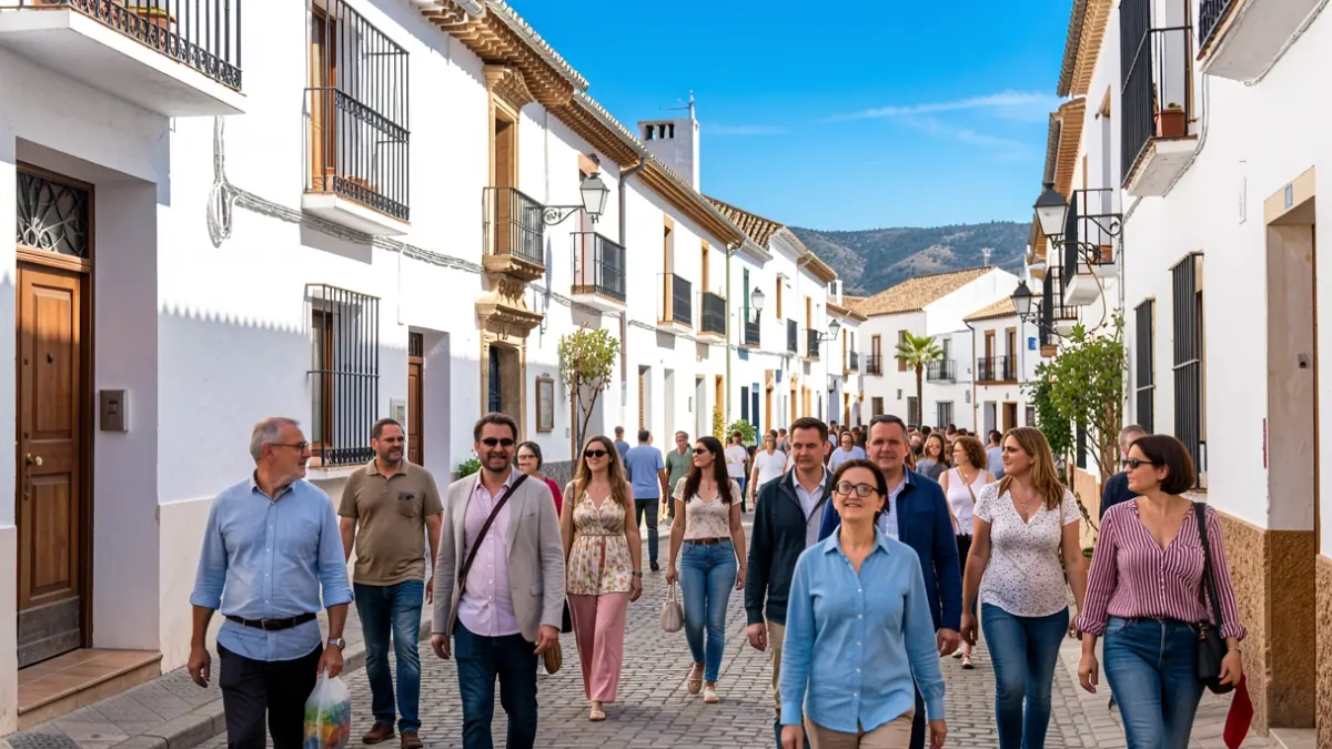 Imagen genérica de un grupo de personas visitando un pueblo blanco andaluz.
