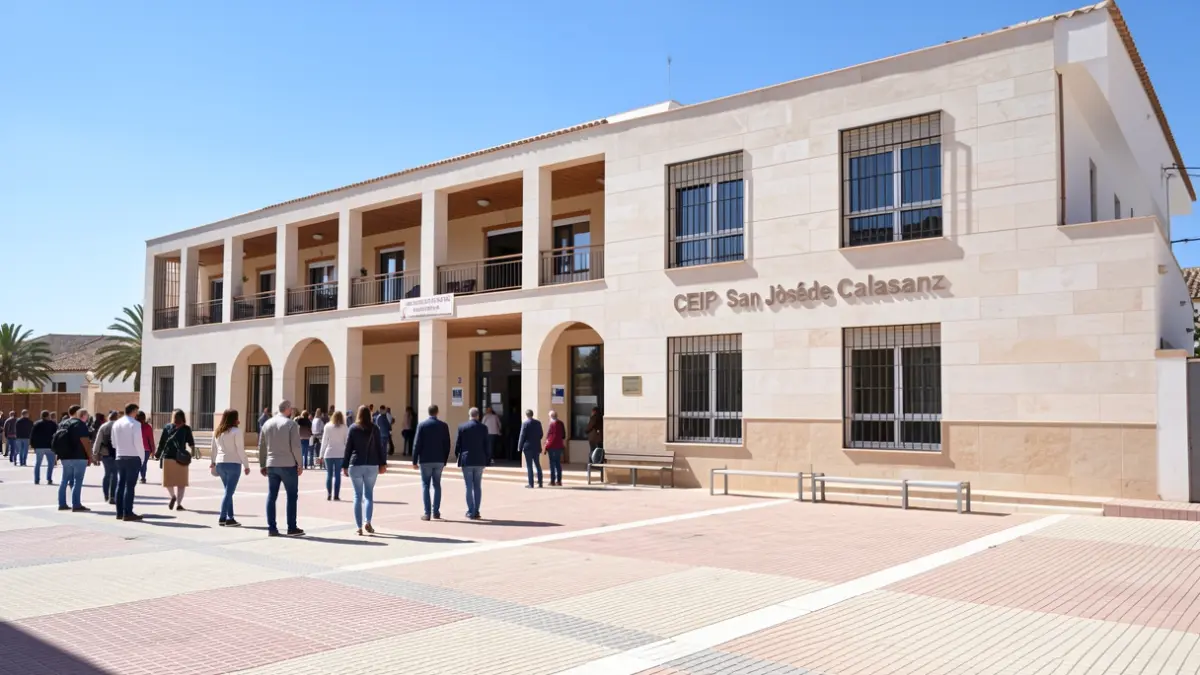 Fachada del CEIP San José de Calasanz de Órgiva con pavimento renovado.