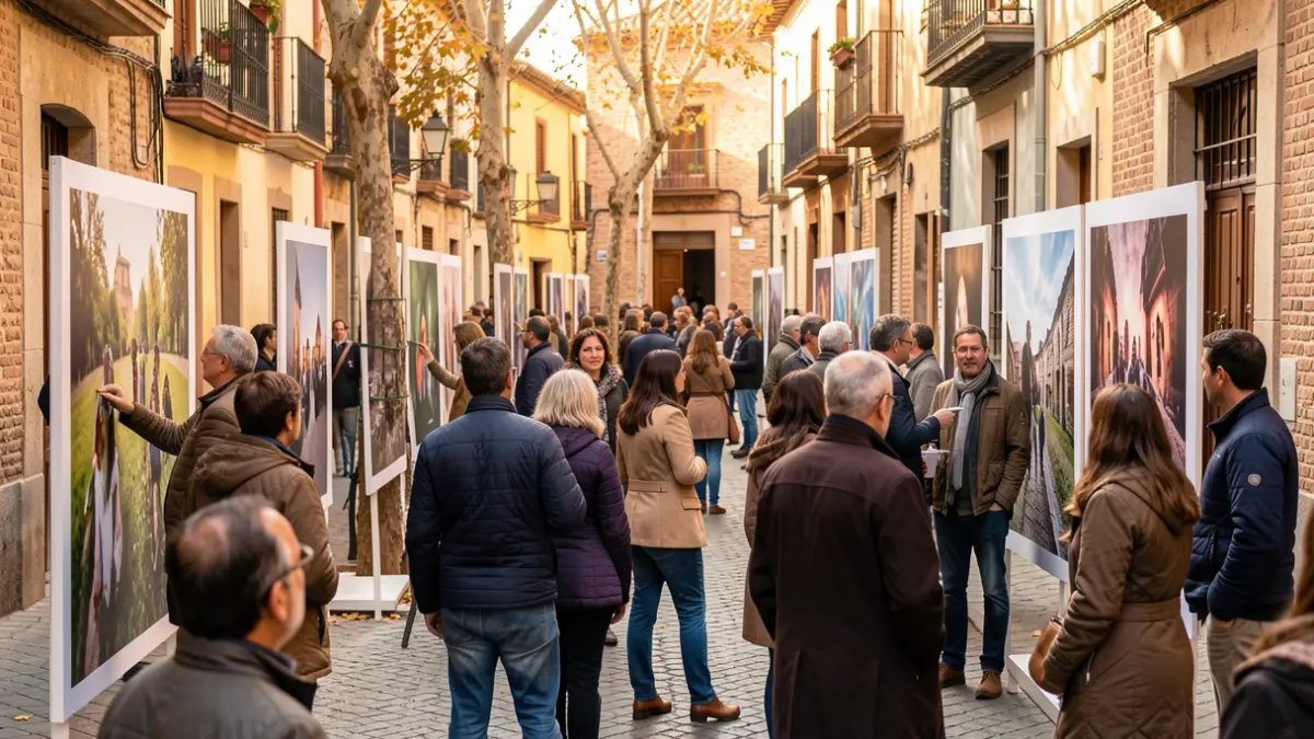 Imagen genérica de un festival de fotografía al aire libre en una ciudad andaluza, con gente observando obras.