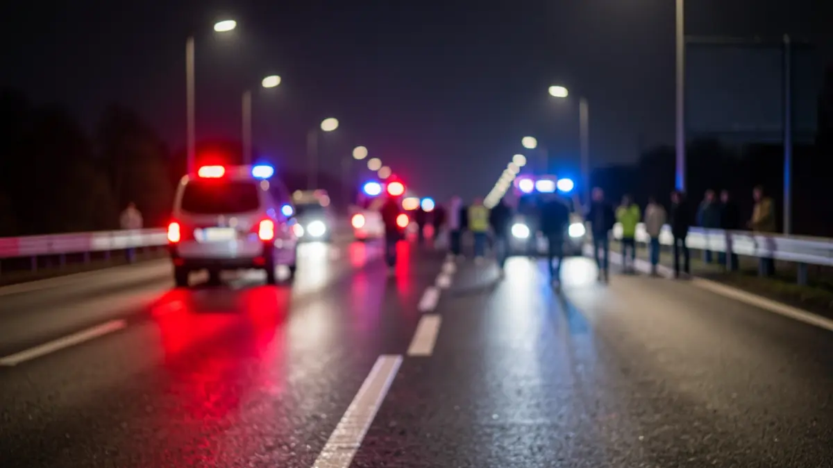 Imagen genérica de luces de emergencia policiales reflejándose en el asfalto mojado por la noche.