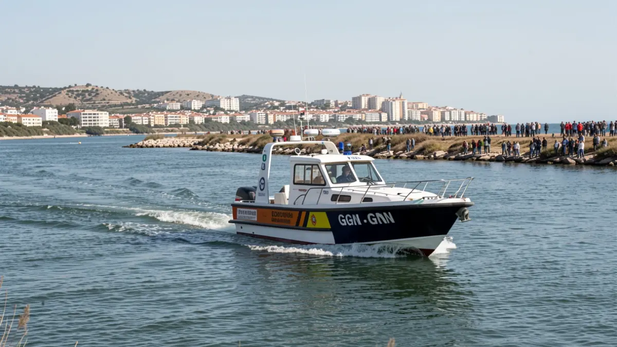 Portuguese GNR patrol boat pursuing a recreational boat on the Guadiana River near Ayamonte.