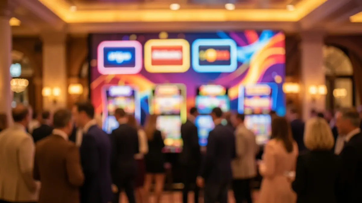 Imagen genérica de una interfaz de casino online con luces brillantes y patrones abstractos.