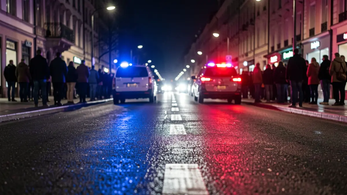 Generic image of police emergency lights reflecting on wet asphalt at night.