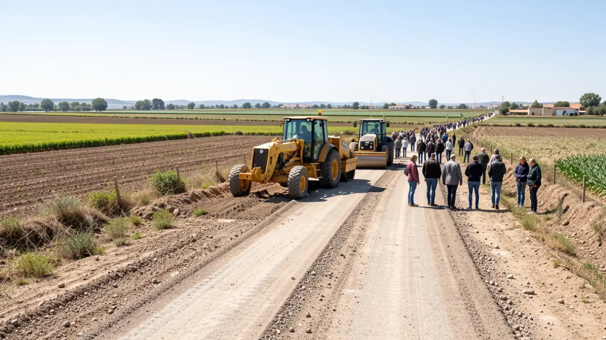 Image of heavy machinery working on the repair of rural roads in Pozoblanco.