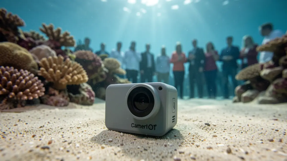 Low-cost underwater camera prototype on the seabed.