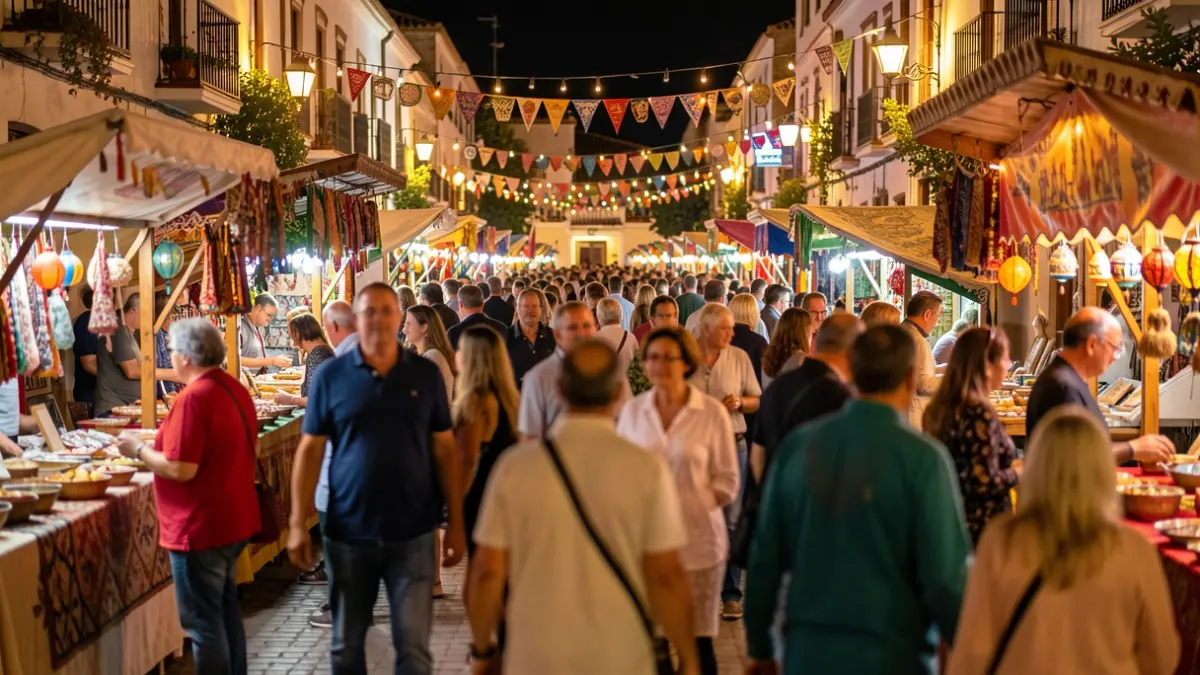 Imagen genérica de una feria andaluza por la noche con ambiente festivo.