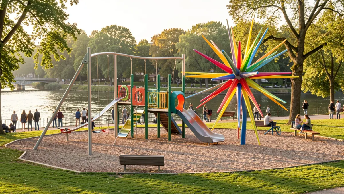 Imagen de la nueva zona de juegos infantiles en el parque de los Llanos del Cristo en Puente Genil.
