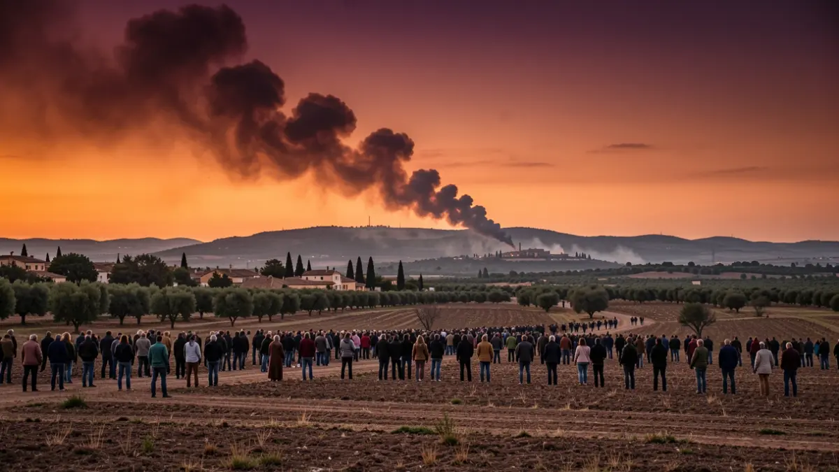 Image of smoke from a forest fire in Andalusia at sunset.