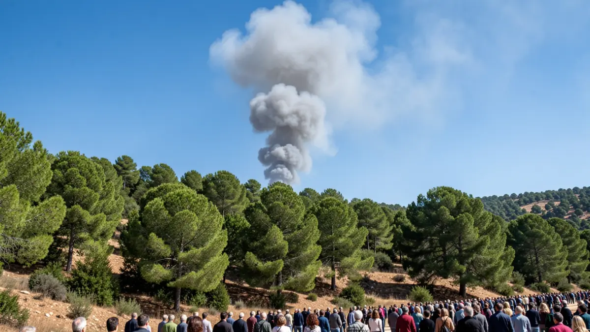 Imagen genérica de humo de incendio forestal en una ladera de pinos en Andalucía.