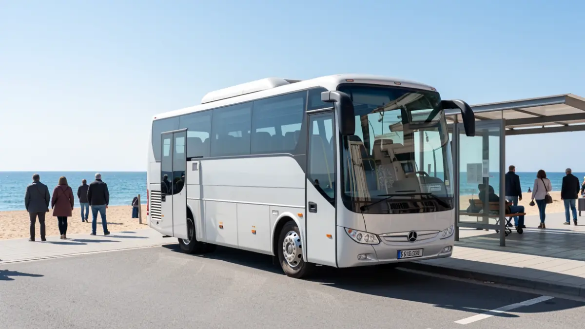 Shuttle bus in Sanlúcar de Barrameda near the beach.