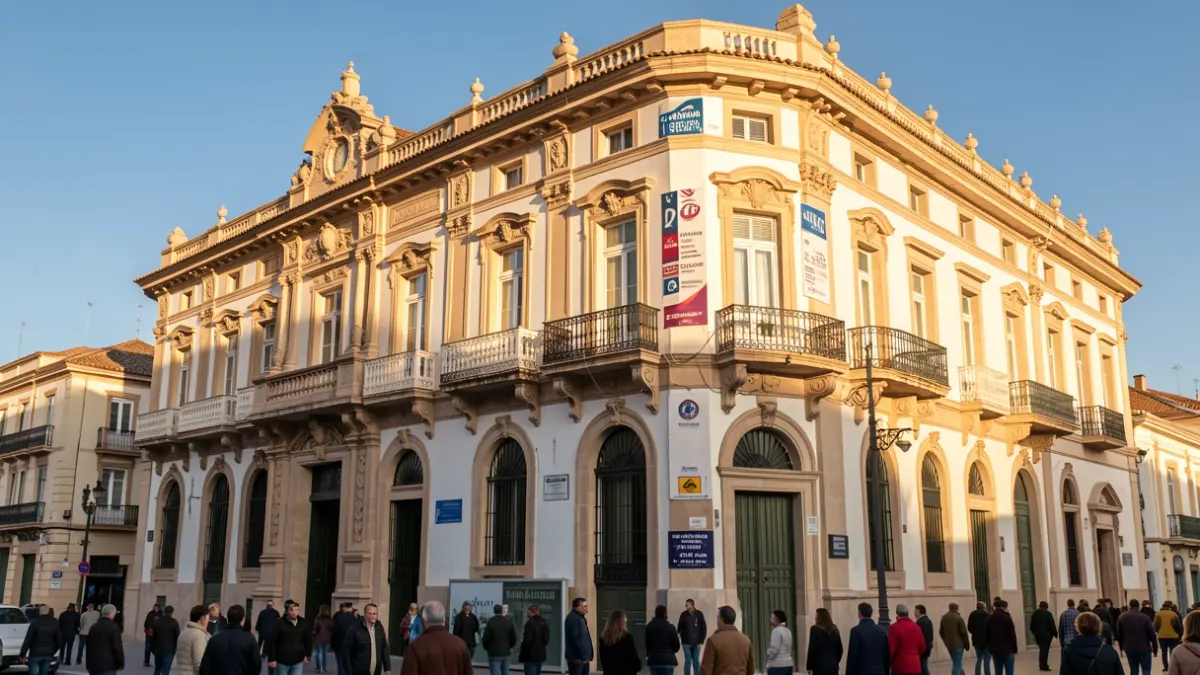 Fachada de un edificio histórico en La Línea de la Concepción siendo rehabilitado.