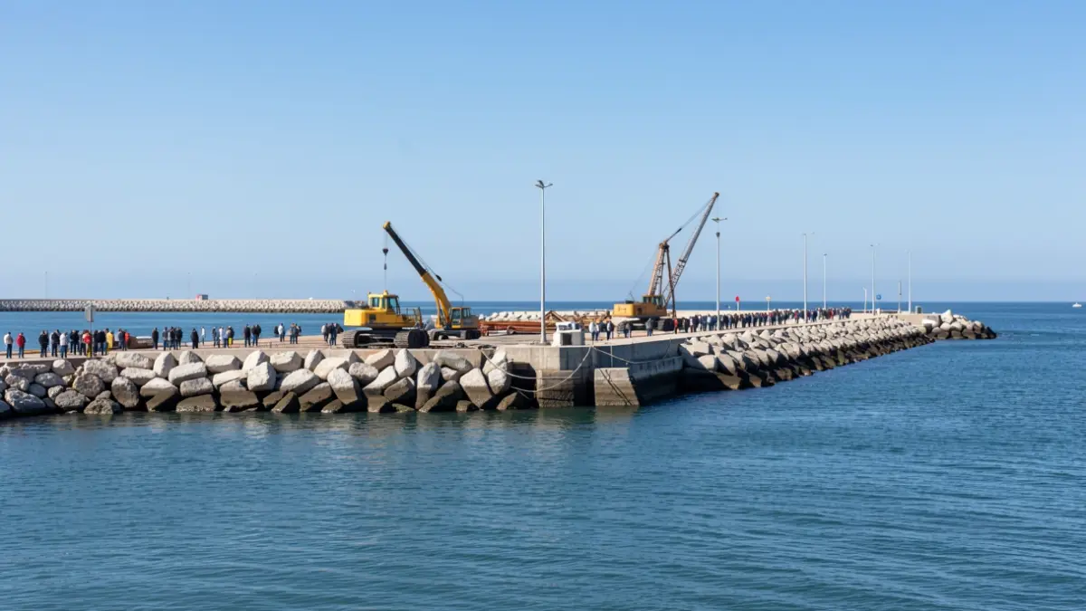 Repair works on the breakwater at the port of Bonanza, Sanlúcar de Barrameda.