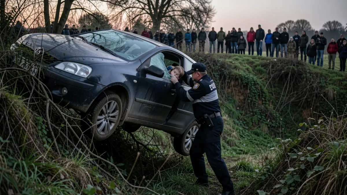 Guardia Civil rescata a un niño de un coche suspendido tras caer por un terraplén en Soportújar.
