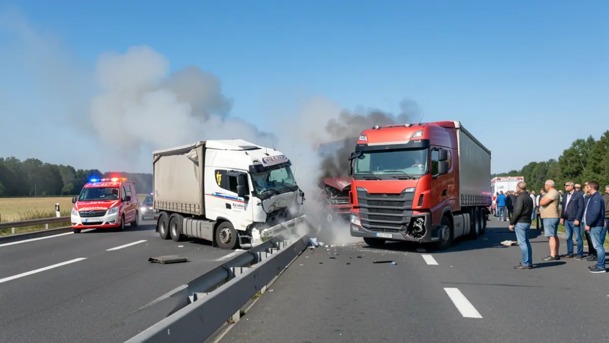 Image of a traffic accident between two trucks on a highway.
