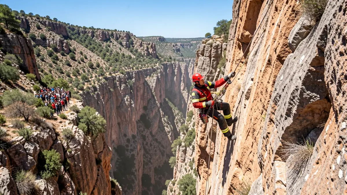 Simulacro de rescate en el Tajo de Ronda durante las Jornadas de Montaña, Barranquismo y Espeleología.