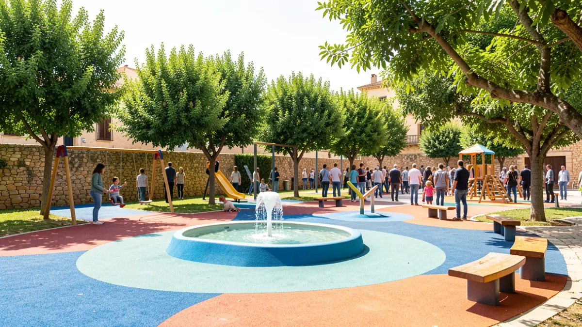 Image of a renovated children's playground in Ronda with new surfacing and play equipment.