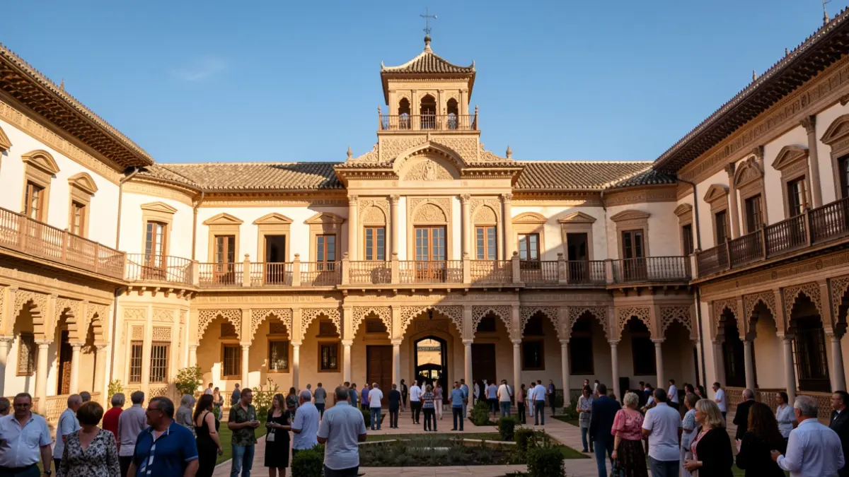 Facade of the Palacio de Mondragón in Ronda, highlighting its Mudéjar patio.