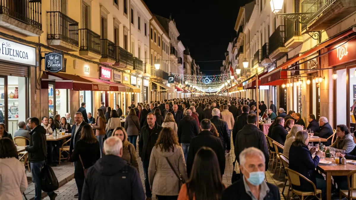 Generic image of a crowded central street in San Fernando during the Noche Blanca.