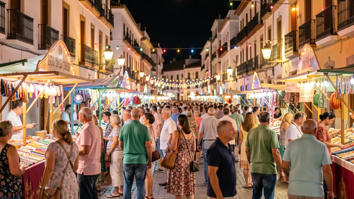 Image of the San Roque Station Fair with lights and a festive atmosphere.