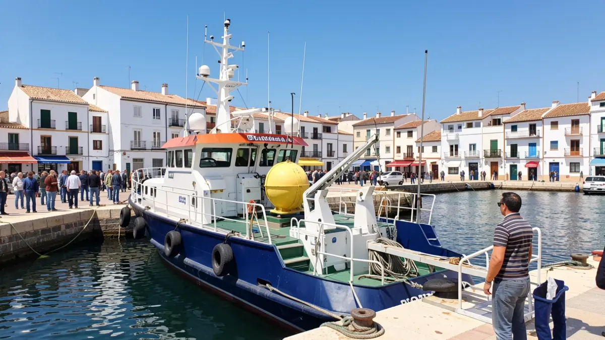 Scientific research vessel docked in the port of Sanlúcar de Barrameda, Cádiz.