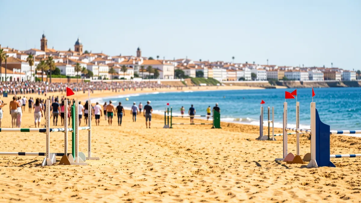 Imagen genérica de la playa de Las Piletas en Sanlúcar con preparativos para las carreras de caballos.