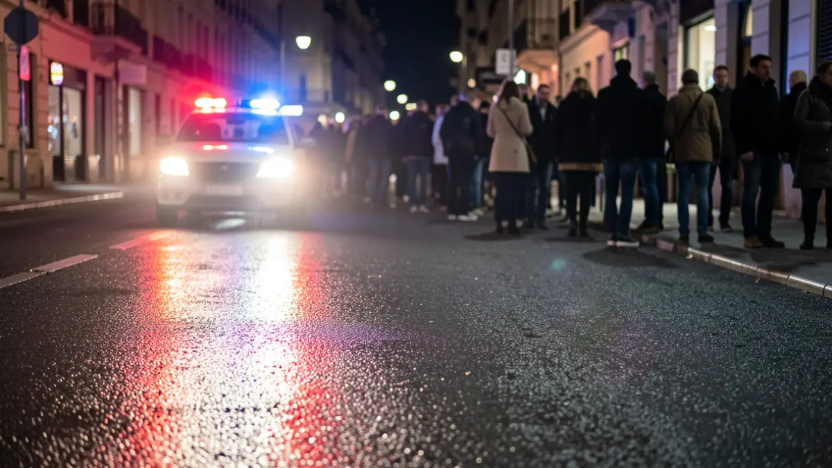 Generic image of emergency lights reflecting on wet asphalt.