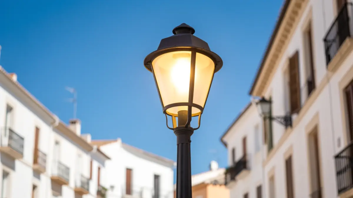 Generic image of a modern LED street lamp in an urban setting.