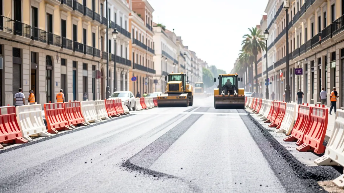 Generic image of asphalt paving works on an urban avenue.