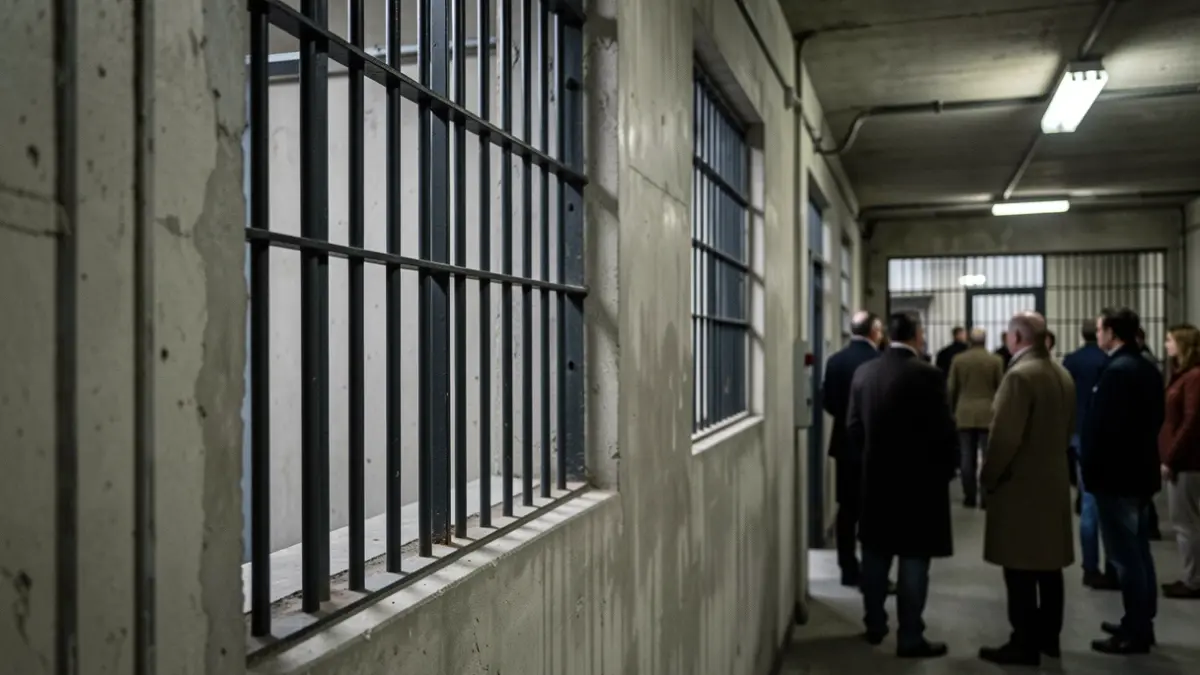 Generic image of a prison interior with bars and concrete walls.