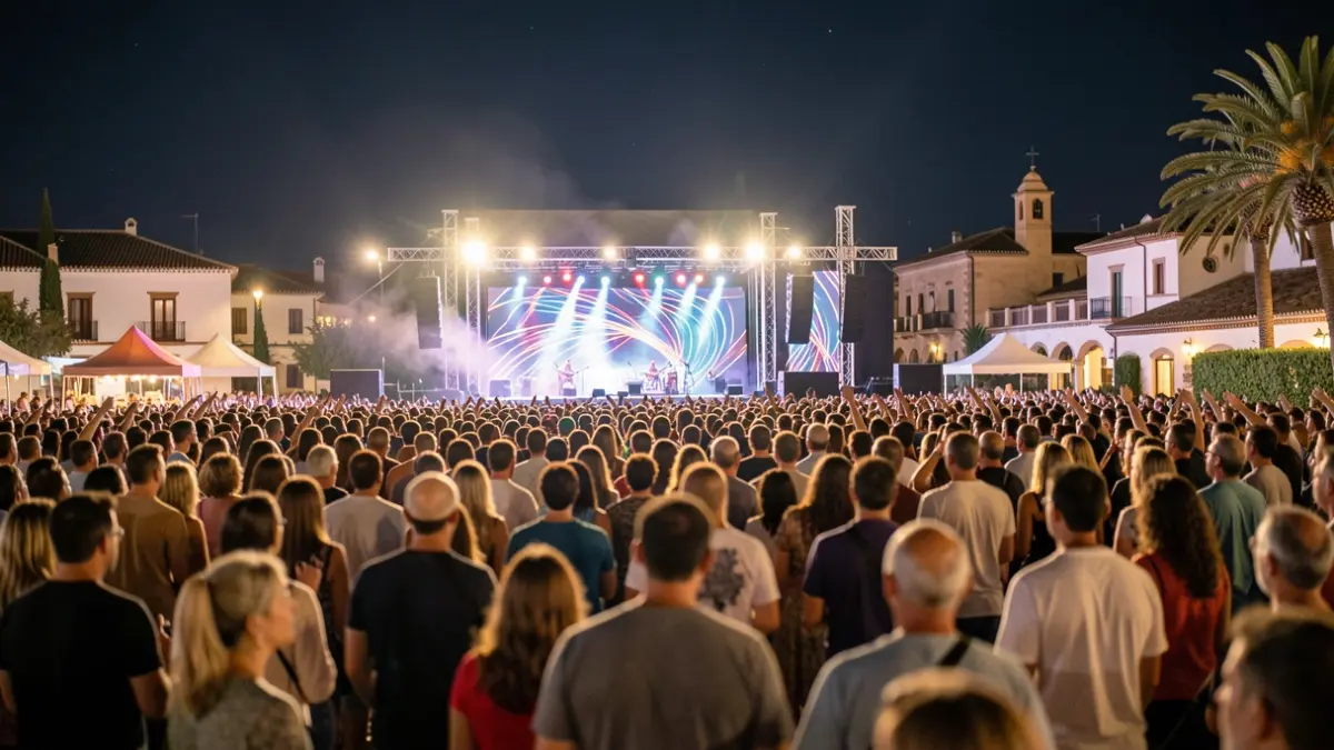 Imagen genérica de un festival de música al aire libre por la noche en Andalucía.
