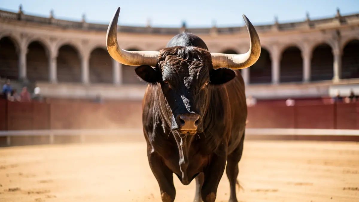 Imagen genérica de un toro bravo en una plaza de toros.