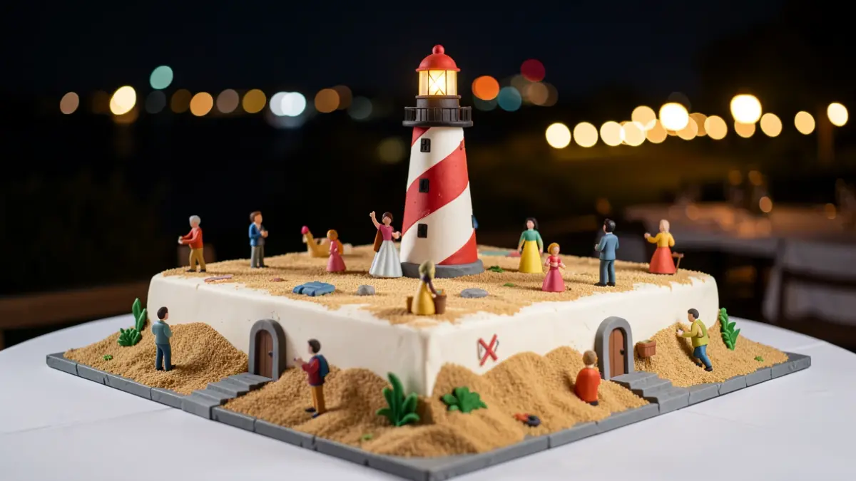 Giant cake inspired by lighthouses for the Tourist Day celebration in Torre del Mar.