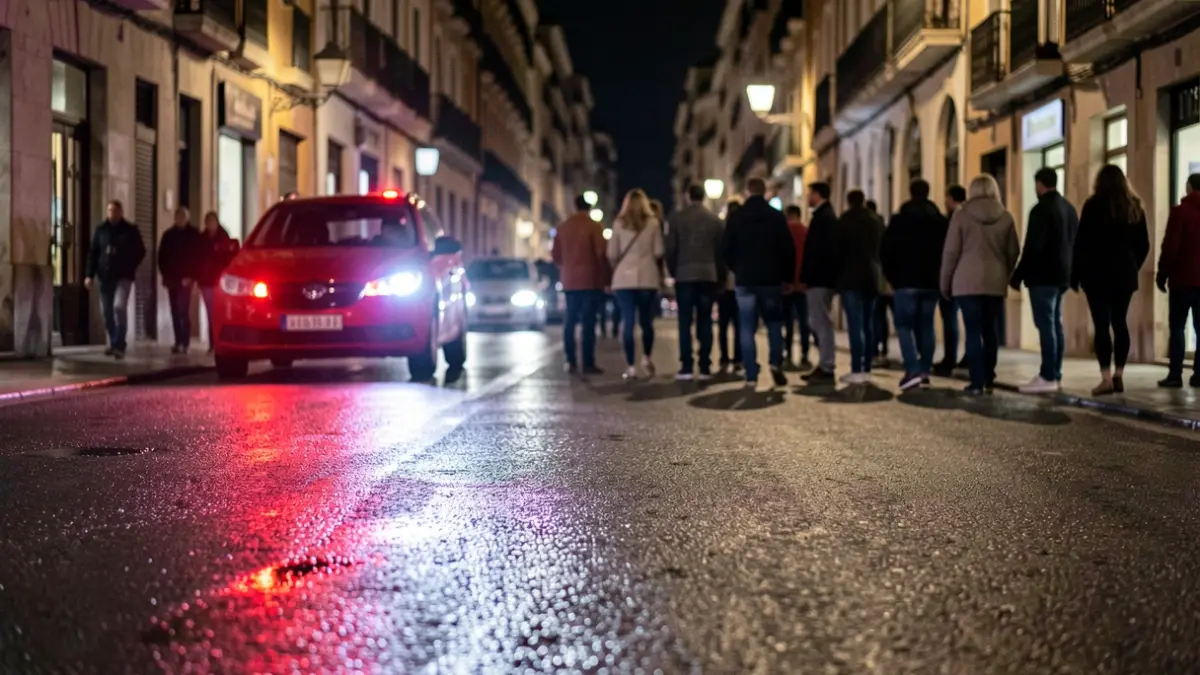 Generic image of emergency lights reflecting on wet asphalt at night.
